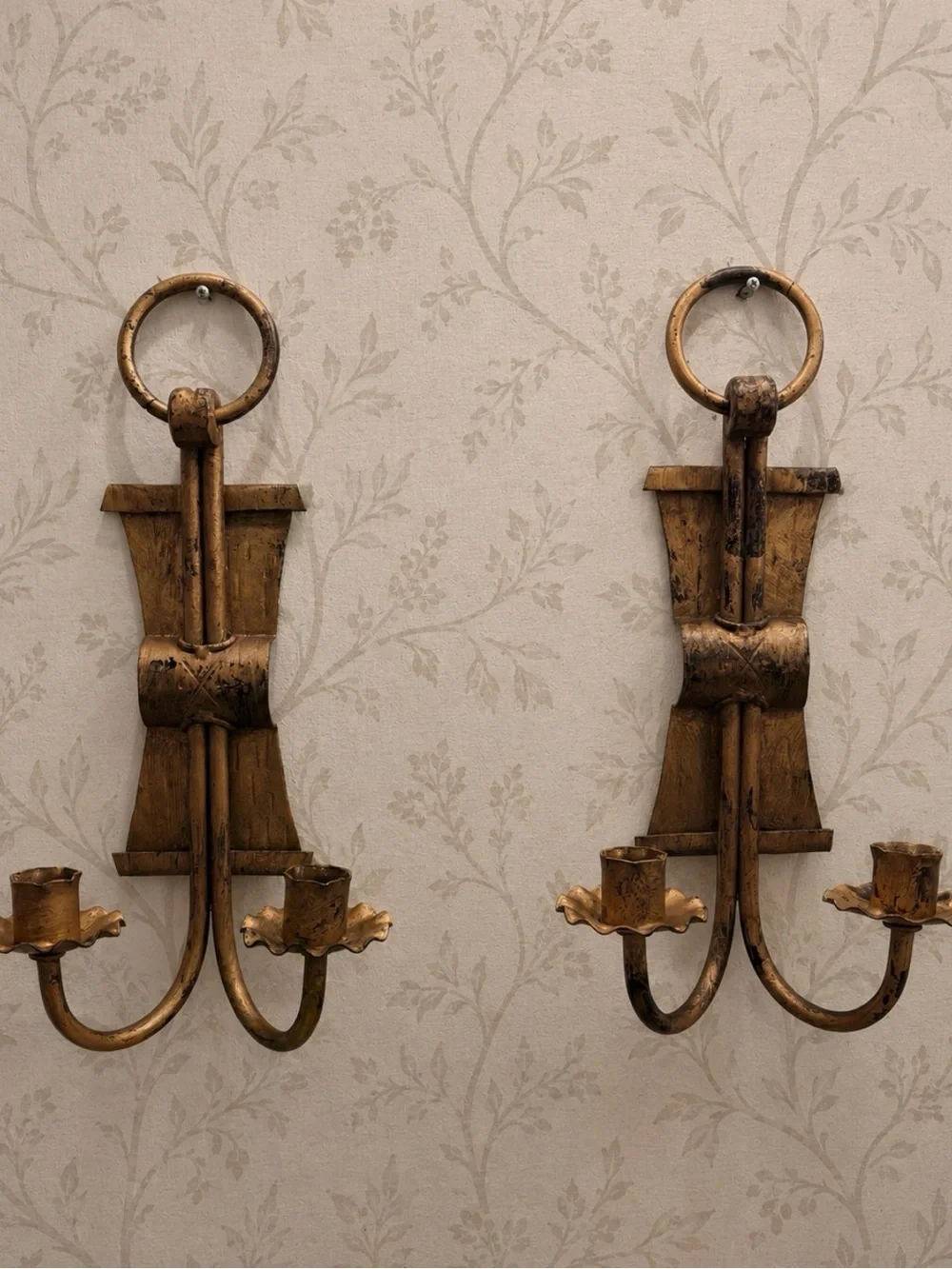 Antique-Style Gold Double Candle Wall Sconce - Home Wall Decor
